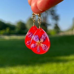 Handmade Real Dried Violets UV Resin Dangle Earrings